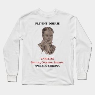 PREVENT DISEASE CORONA Vintage 1920s Health Campaign Detailed Long Sleeve T-Shirt